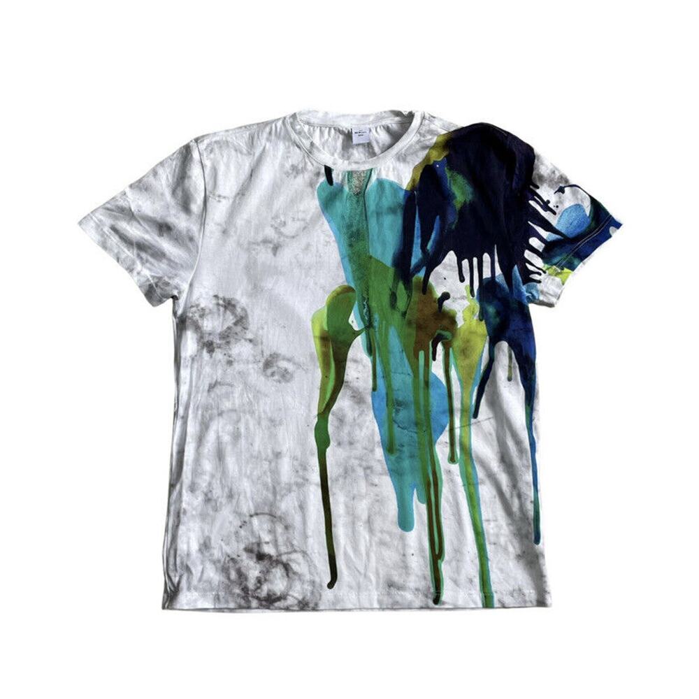 Berluti Paris Men T-shirt Splatter Paint Multicolor Crew Neck Size M 100% Cotton